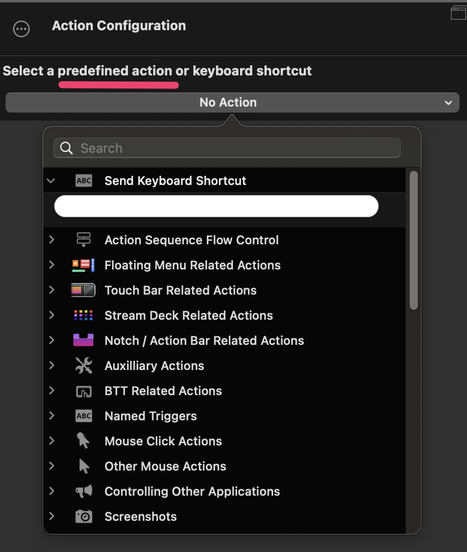 BetterTouchTool Predefined Action