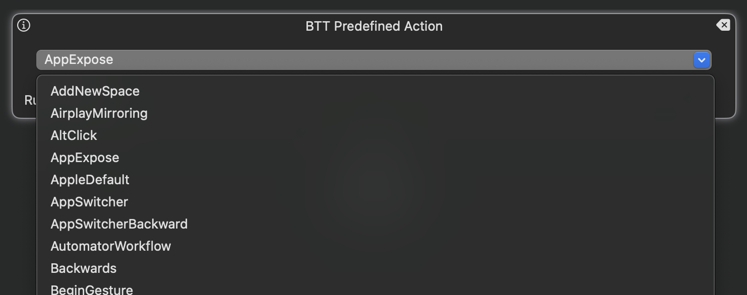 Configuration BetterTouchTool Predefined Action